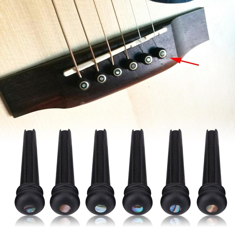 Guitar Bridge Pins, 6Pcs Ebony Folk Bridge Pins With Abalone Shell for 6 String Acoustic Folk Guitar