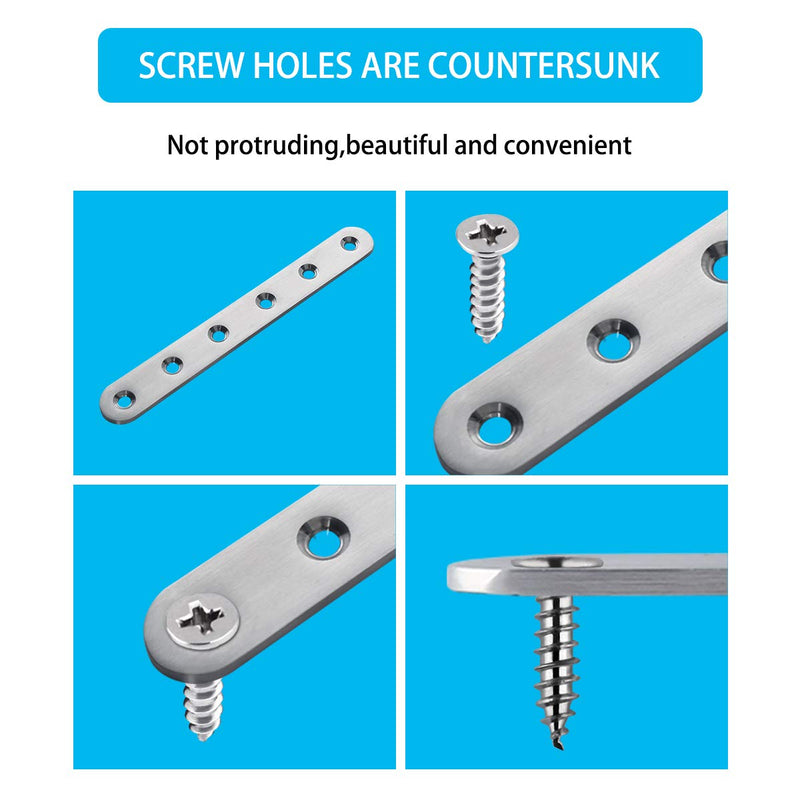4 Pieces Stainless Steel Straight Brace (6.1 x 0.7 inch，156 x 18 mm) Flat Straight Braces, Straight Brackets, 24 Pieces Screws Included 6.1 inch