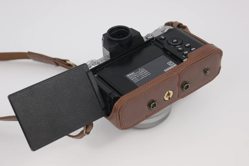 Z fc Zfc Case, BolinUS Handmade PU Leather Fullbody Camera Case Bag Cover for Nikon Z fc Zfc with 28mm Lens Bottom Opening Version + Neck Strap + Mini Storage Bag (Coffee) Coffee