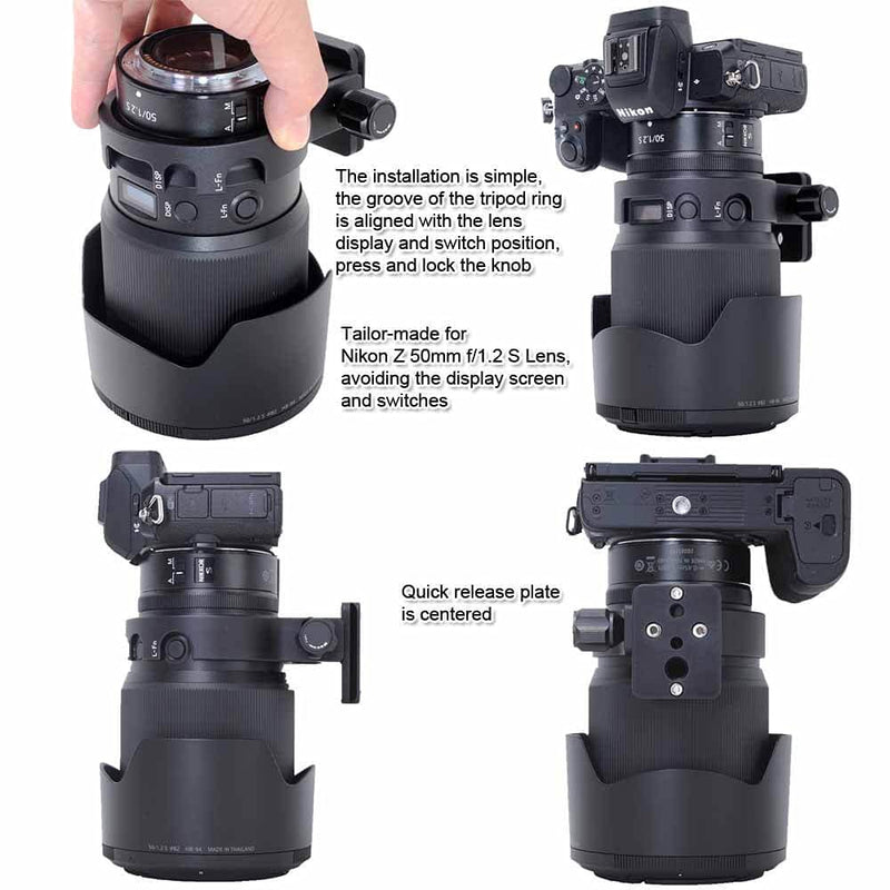 iShoot Metal Lens Collar Tripod Mount Ring Compatible with Nikon Z 50mm f/1.2 S, Lens Support Holder Bracket Bottom is Arca-Swiss Fit Quick Release Plate Dovetail Groove for Arca Type Ball Head Clamp