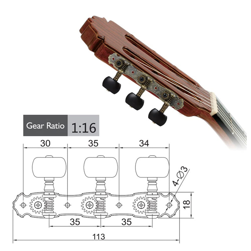 Sasuori 2pcs(L&R) High-Grade Bronze Plated Acoustic Classical Guitar Machine Heads Tuning Keys Pegs String Tuners