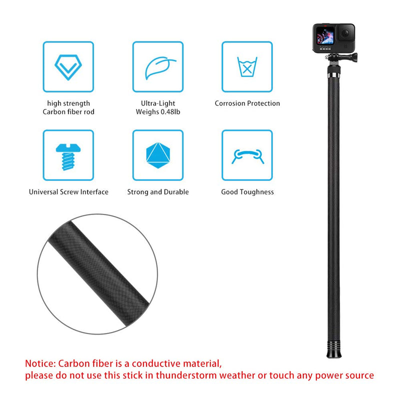 AFAITH 106" Long Carbon Fiber Handheld GoPro Selfie Stick Extendable Pole Monopod for GoPro Hero 9 Hero8 Hero7 Hero 6 Hero 5 Black, DJI OSMO Action Camera, Insta 360 Cam & Other Action Cameras