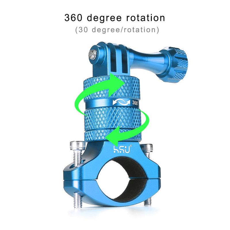 [AUSTRALIA] - HSU Aluminum Bike Bicycle Handlebar Mount for Gopro Hero 10/9/8/7/6/5/4 Session SJCAM AKASO Campark and Other Action Cameras, 360 Degrees Rotary Mountain Bike Rack Mount (Blue) Blue 
