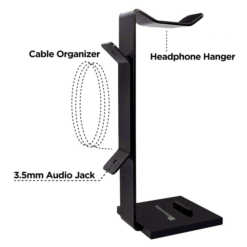 Geekdigg Gaming Headset Headphone Stand Holder with Cable Organizer & Cellphone Stand - Black