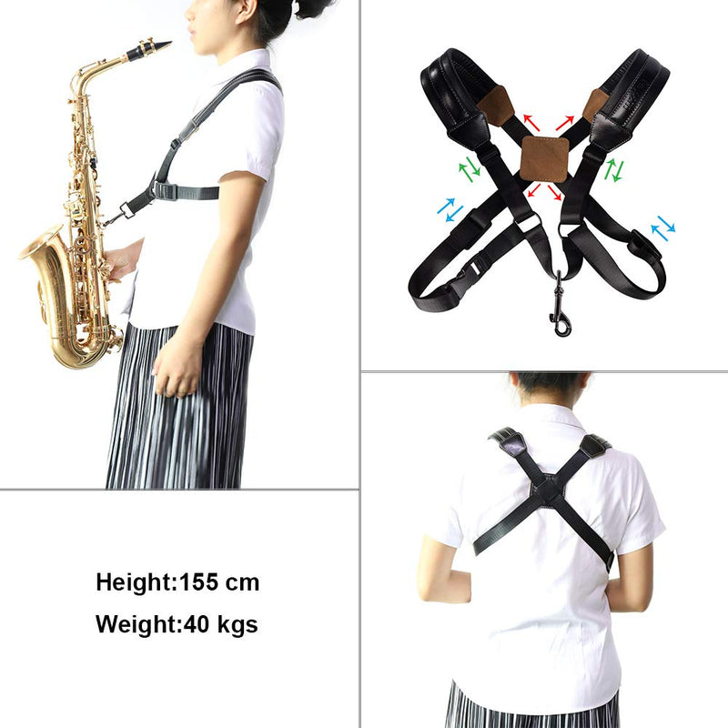 [AUSTRALIA] - Rayzm Saxophone Strap, Universal Double Shoulder Leather Strap for Sax, Adjustable Padded Harness Strap for Alto Tenor Soprano Baritone Saxophone (Small Size) S 