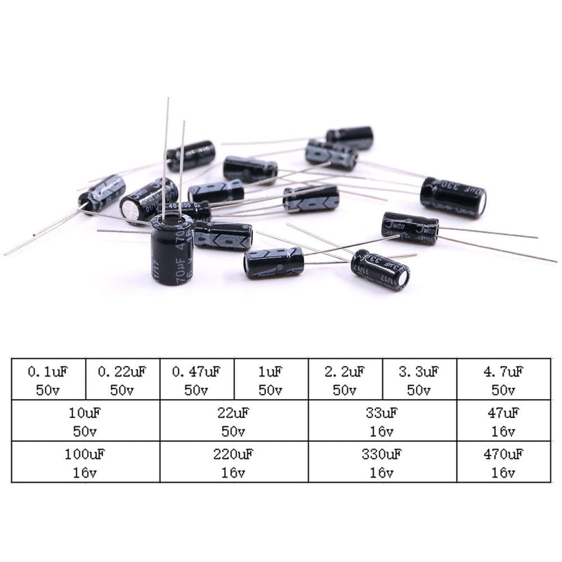 Hilitchi 15 Kinds Values 300pcs 0.1uF－470uF Range Electrolytic Capacitors Assortment Kit (50V and 16V)