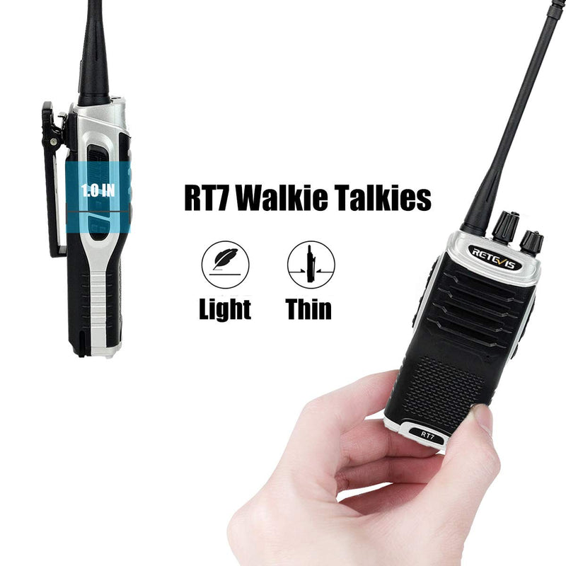 Retevis RT7 Walkie Talkie Rechargeable 16 Channels VOX 2 Way Radio with Headset (Silver Black Border, 1 Pack)