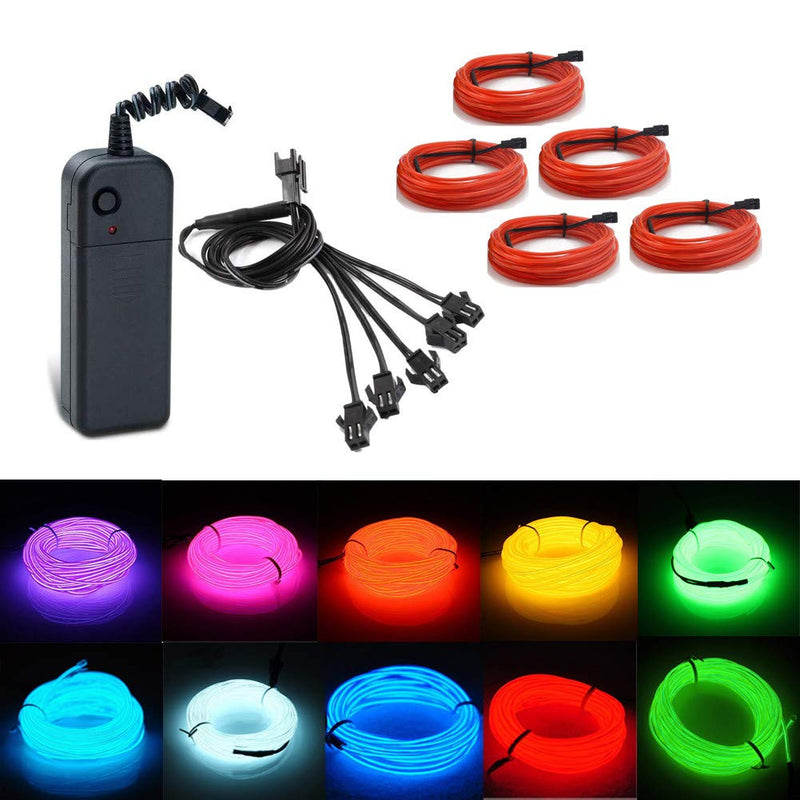 Kmruazre Neon Light El Wire Battery Pack for Parties Halloween Decoration Bar Performances DIY Decoration(5x1m/3ft, Red)