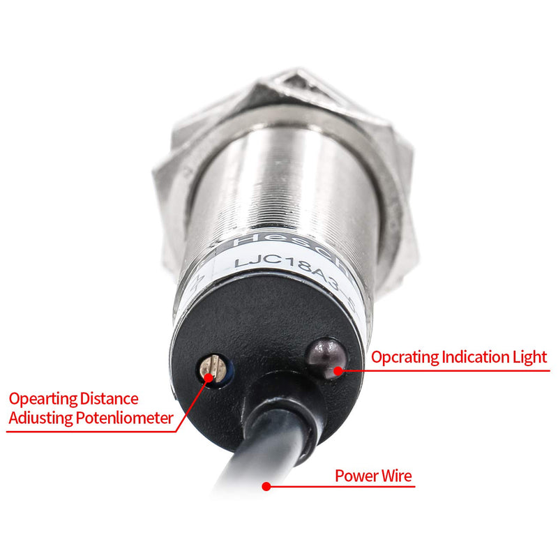 Heschen M18 Capacitive Proximity Sensor Switch Shield Type LJC18A3-5-J/EZ Detection 1-5mm 90-250VAC 400mA Normally Open(NO) 2 Wires