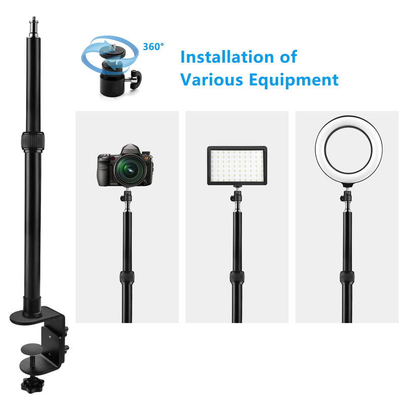 Tinpops Camera Desk Mount Stand, 12.4-20.8'' Adjustable Desktop C-Clamp Mounting Stand, Aluminum Tabletop Light Stand with 1/4'' Screw Tip for DSLR Camera, Photography Video Light, Live Streaming 12.4-20.8 Inch