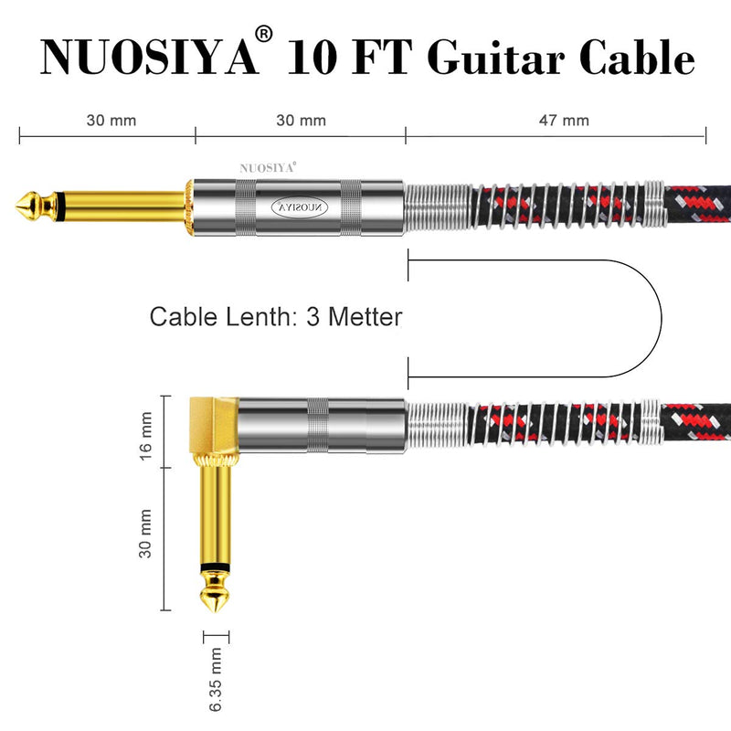 [AUSTRALIA] - Guitar Cable, NUOSIYA 15 Ft Guitar Cable, pro Mono Gold-Plated Plug Audio Cord, Right Angle 1/4 inch TS to Straight 1/4 inch TS, Red-Black Tweed Cloth Jacket, Universal Electric Guitar/bass.(1 Pack) 15-Feet/Red black 