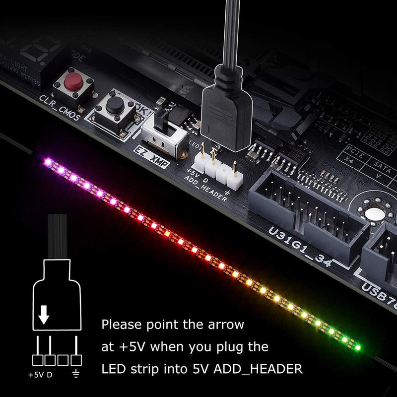 [AUSTRALIA] - ALITOVE Addressable RGB LED Strip for PC, 5V WS2812B Rainbow Digital Light Strip for ASUS Aura SYNC, MSI Mystic Light SYNC, ASRock Polychrome RGB 3 pin 5V ADD Header on Motherboard, 40cm 24 LED, 2pcs 80cm (2x 40cm) 