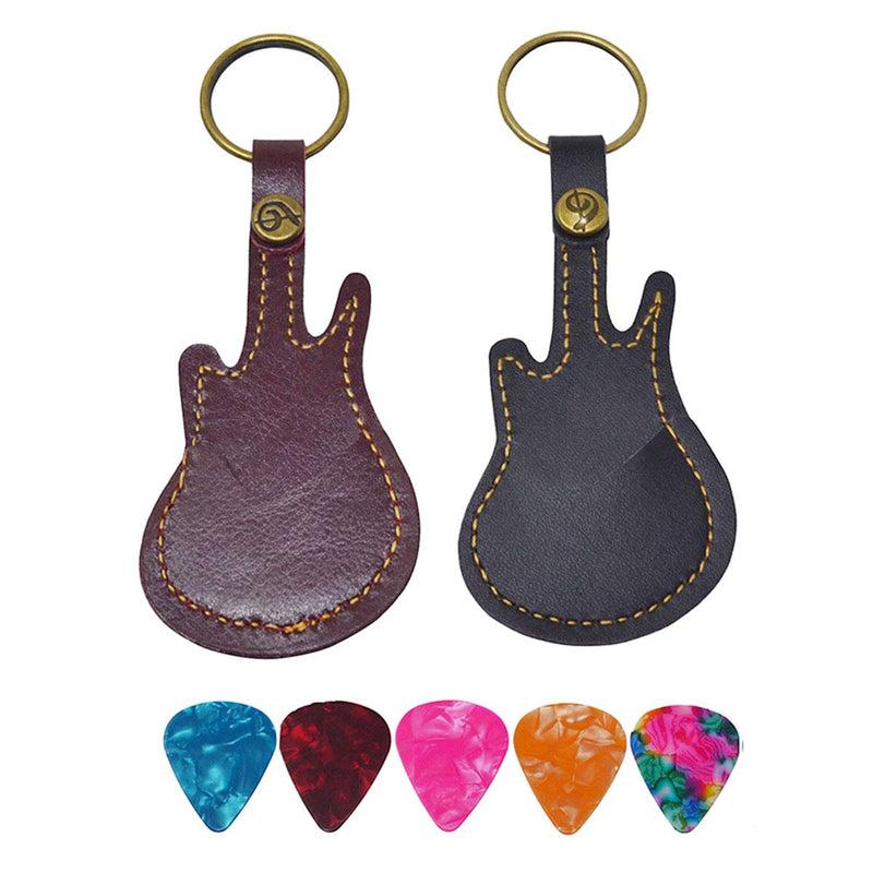 Leather Guitar Picks Case Guitar Pick Holders with Keyring Guitar Plectrums Bag for Guitar Pick Bag with 5Pcs Plectrums Gift(Black) Black