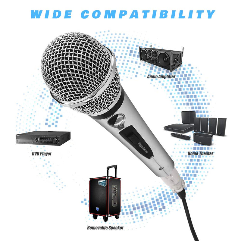 [AUSTRALIA] - Ankuka Wired Dynamic Karaoke Microphones, Professional Handheld Vocal Mic with 13ft 6.35mm XLR Audio Cable Compatible with Karaoke Machine/Speaker/Amp/Mixer for Singing, Speech, Wedding, Stage silver 