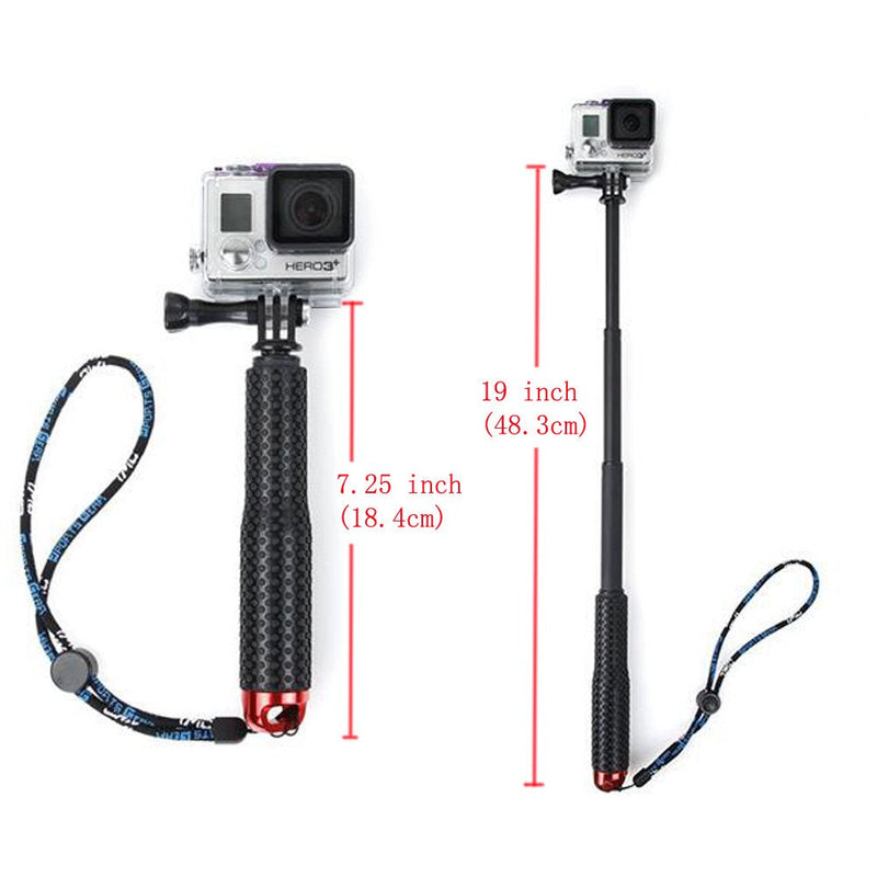 Walway 19'' Waterproof Underwater Hand Grip Adjustable Extension Selfie Stick Monopod Pole for GOPRO Hero 6/5/ 5 Session/ 4 Session/ 4/3+/ 3/2/1, GeekPro, AKASO, Xiaomi Yi, SJCAM SJ4000 (Red) Red