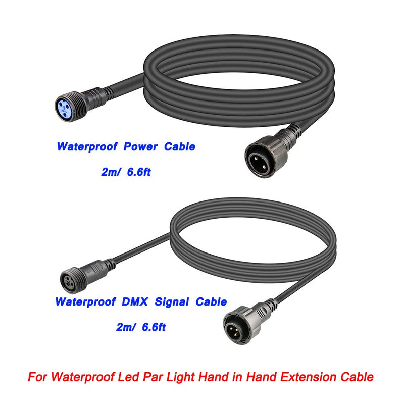 [AUSTRALIA] - Outdoor Stage Lights Waterproof Cable Wire, 2m/6.6ft 300/300v DMX Cable + 2m/6.6ft 3x2.5mm2 Power Cable, with Male and Female Connectors for IP65 Led Par Light Hand in Hand Extension Cable Waterproof 6.6ft (Power Cable+DMX Cable) 