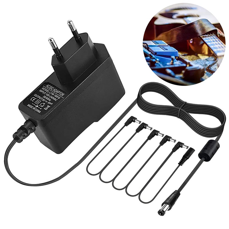Guitar Pedal Power Supply Adapter 9V DC 850mA with Tip Negative 5 Way Daisy Chain Cables for Effect Pedals, Professional Accessories(size:Black)