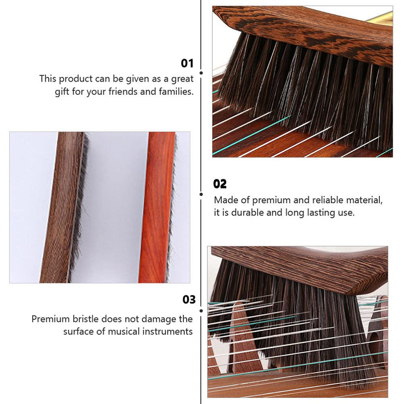 MILISTEN Guzheng Cleaning Brush Musical Instrument Cleaning Brush Soft Wood Handle Brush ( Coffee )