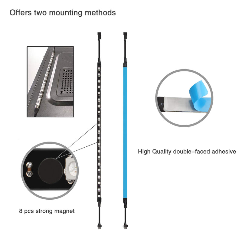 [AUSTRALIA] - PC Addressable RGB LED Strip Lights Kit - Magnetic Rainbow PC Case Lighting, 2PCS 42LEDs ARGB Strip for 5V 3pin RGB Header Motherboard Asus Aura, Asrock RGB Led, Gigabyte RGB Fusion, MSI Mystic Light 