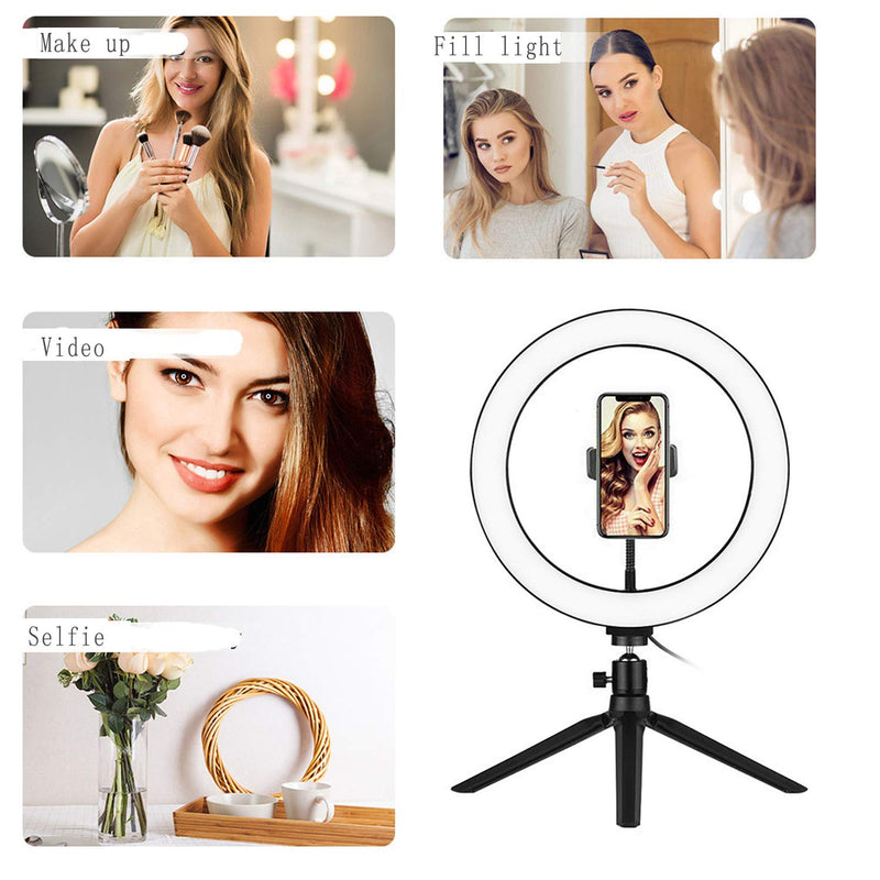 Selfie Light LED Ring Light, Fill Light with Tripod, dimmable LED Beauty Camera Ring Light and Bluetooth Remote Shutter for Makeup/YouTube/Vlog/TIK Tok/Live, Compatible with iPhone and Android