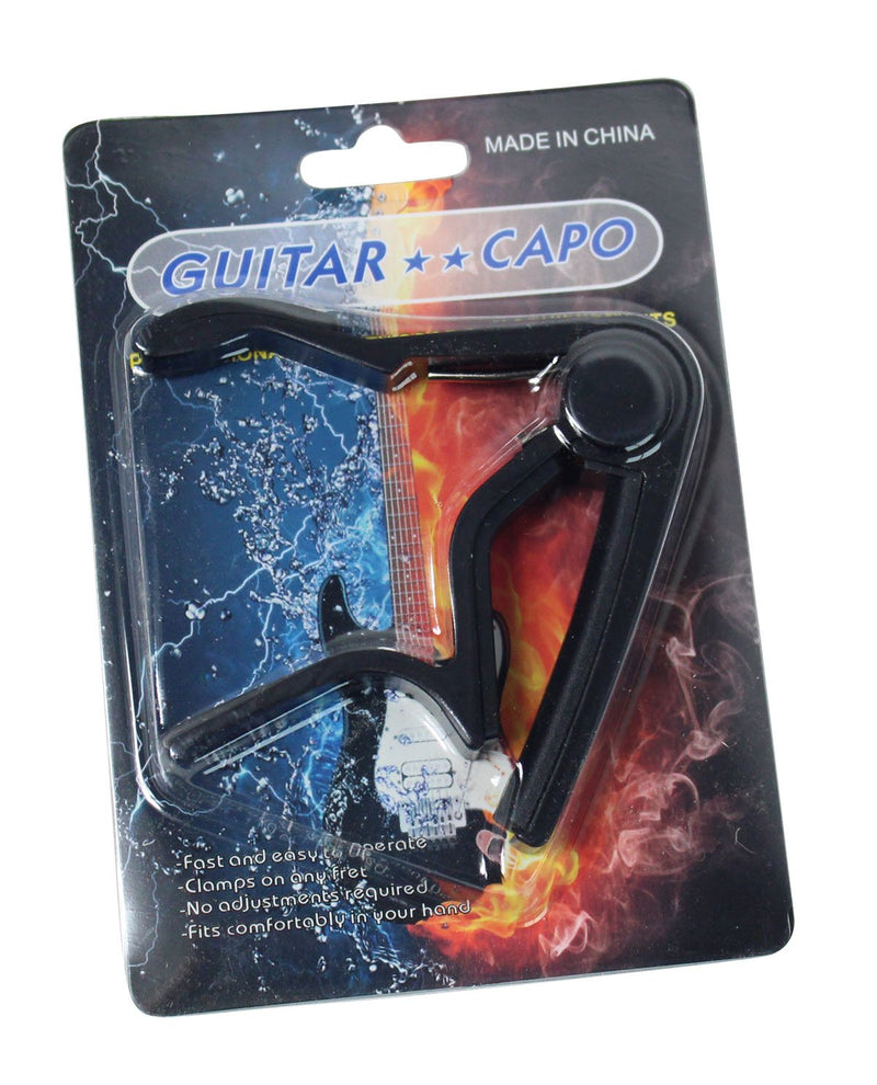 YMC Single-handed Guitar Capo Quick Change for Electric or Acoustic 6-String Guitar with 6 Picks,Guitar Strap Lock- Black