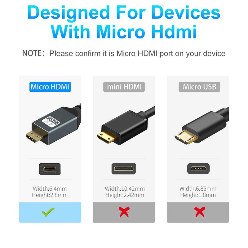 Twozoh 4K Micro HDMI to HDMI Cable 15FT, High-Speed HDMI to Micro HDMI 2.0 Braided Cord Support 3D 4K 60Hz 1080p for GoPro Hero 7, Sony 6300, Nikon B500, Yoga 3