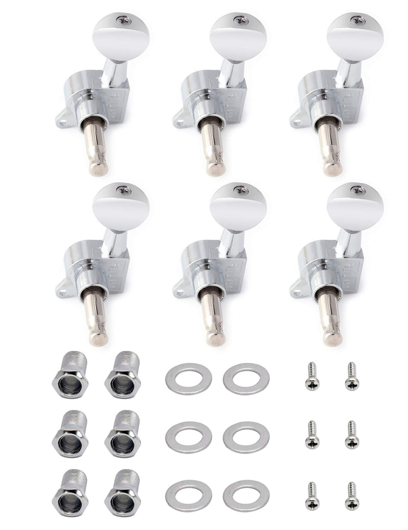 Metallor Sealed String Tuning Pegs Tuning Keys Grover Machines Heads Tuners 6 In Line Right Handed Electric Guitar Acoustic Guitar Parts Replacement (Chrome) Chrome