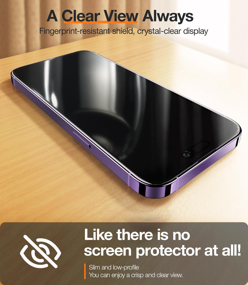 TORRAS Stealth iPhone 14 Pro Privacy Screen Protector with Optimal 25° Anti Spy Angle [Anti-Glare] Shatterproof Tempered Glass, EasyAlign Installation, 2 Pack