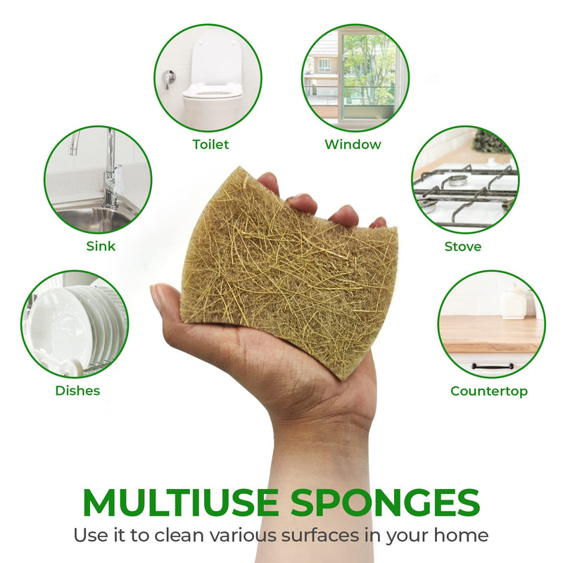 [AUSTRALIA] - Biodegradable Natural Kitchen Sponge - Compostable Cellulose and Coconut Walnut Scrubber Sponge - Pack of 12 Eco Friendly Sponges for Dishes 