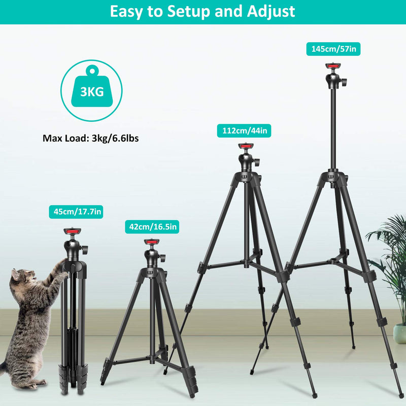 57”Tripod, Portable Lightweigh Travel Phone Tripod for Live Streaming Vlog Video,with Phone Clip, Remote Shutter, Backpack, Maximum Load 3KG, 1/4" Mounting Screw, TAIROAD T50 black 57''