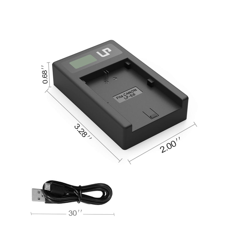 LP LP-E6 LP E6N Battery Charger (LCD Display, USB Port), Compatible with Canon EOS 90D, 80D, 70D, 60D, 60DA, 7D Mark II, 7D, 6D Mark II, 6D, 5D Mark IV, 5D Mark III, 5D Mark II, 5DS, 5DS R, R Cameras LCD USB Charger