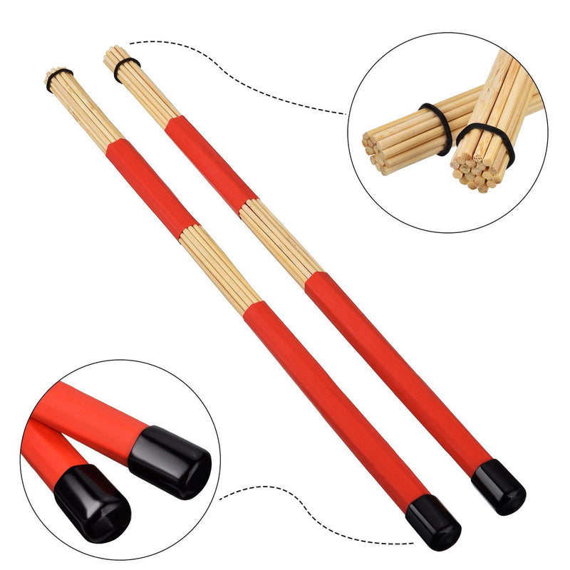1 Pair Retractable Drum Wire Brushes with Comfortable Aluminum Handles and 1 Pair Rods Drum Sticks with Storage Bag for Jazz Folk Rock Band Music Lovers Drummers Beginners Students Adults (Black) Black