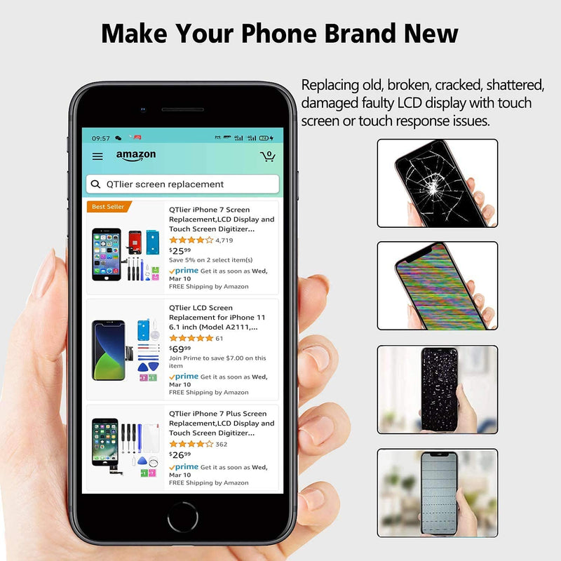 QTlier for iPhone 8 Screen Replacement, LCD Display Touch Screen Digitizer Assembly with Repair Tools+Adhesive Strips+Screen Protector for A1863, A1905, A1906 (Black, 4.7 Inch) Black