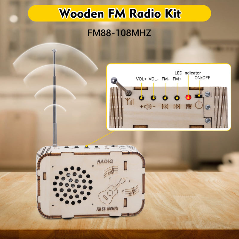 FM Radio Kit, Icstation DIY Wooden Radio Kit Assembly Projects for Adults FM 88-108MHZ Radio with Battery Assembly Kit for School Student STEM Learning Teaching