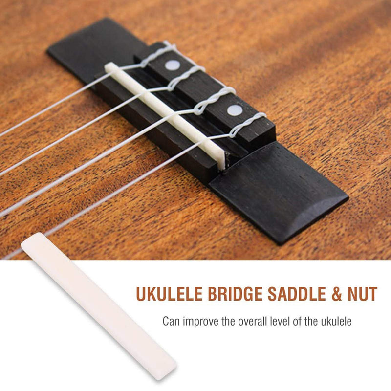 JINYUN 1 Set Ukulele String Saddle and Nut with 4pc Ukulele Bridge Pin,1pc Bridge Pin Puller and 2pc Picks Kids for 4 String Guitar Replacement Parts