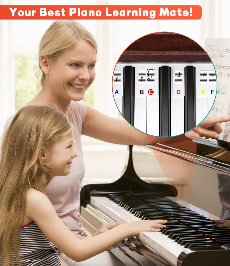 Removable Piano Keyboard Note Labels - 88 Keys (with Storage Case) Full Size Rubber Piano Key Labels for Beginners, Kids, Piano Learning (Colorful) Colorful-88/61Keys