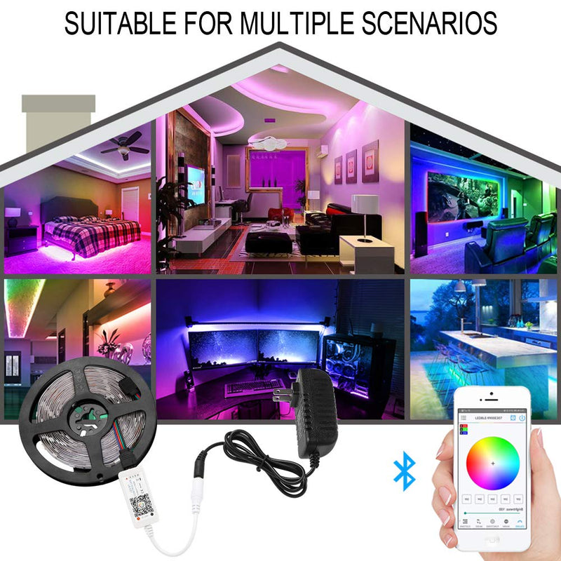 [AUSTRALIA] - Sumaote Led Light Strip Kit, 16.4 Ft (5M) SMD5050 RGB 150LED Strip Lights with Bluetooth LED Controller, 12V Power Supply Plug, Dimmable & Music Sync for Party Home Bedroom Decoration Rgb,16.4ft,150led 