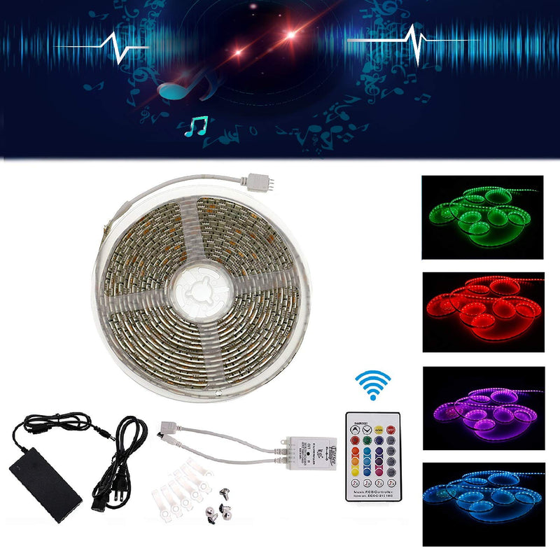 [AUSTRALIA] - LED Strip Lights Sync to Music, 16.4ft/ 5m RGB Color Changing Rope Light, SMD 5050 300led/5m Waterproof Music String Lighting Kit with 24-Key IR Remote Controller for Home Bar Decor 