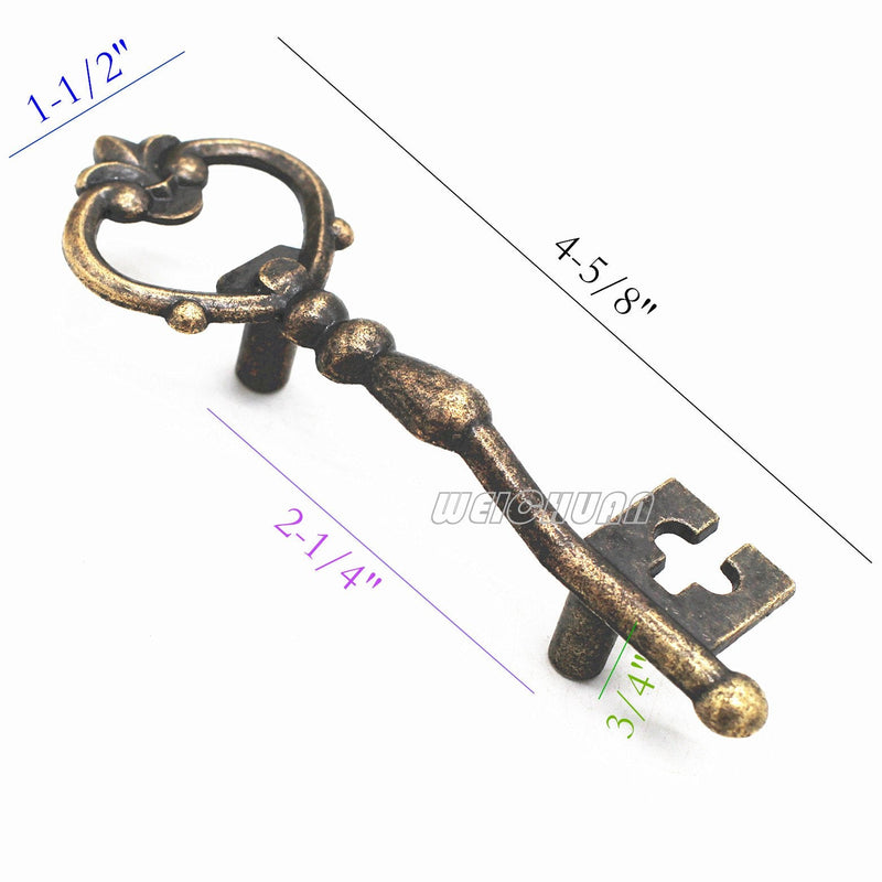 WEICHUAN Antique Zinc Alloy Bronze Knobs Pulls Handles - Antique Key Shape Decorative Kitchen Cabinet Wardrobe Cupboard Furniture Door Drawer Knobs Pulls Handles Hardware DÃcor(Pack of 6) Antique Bronze