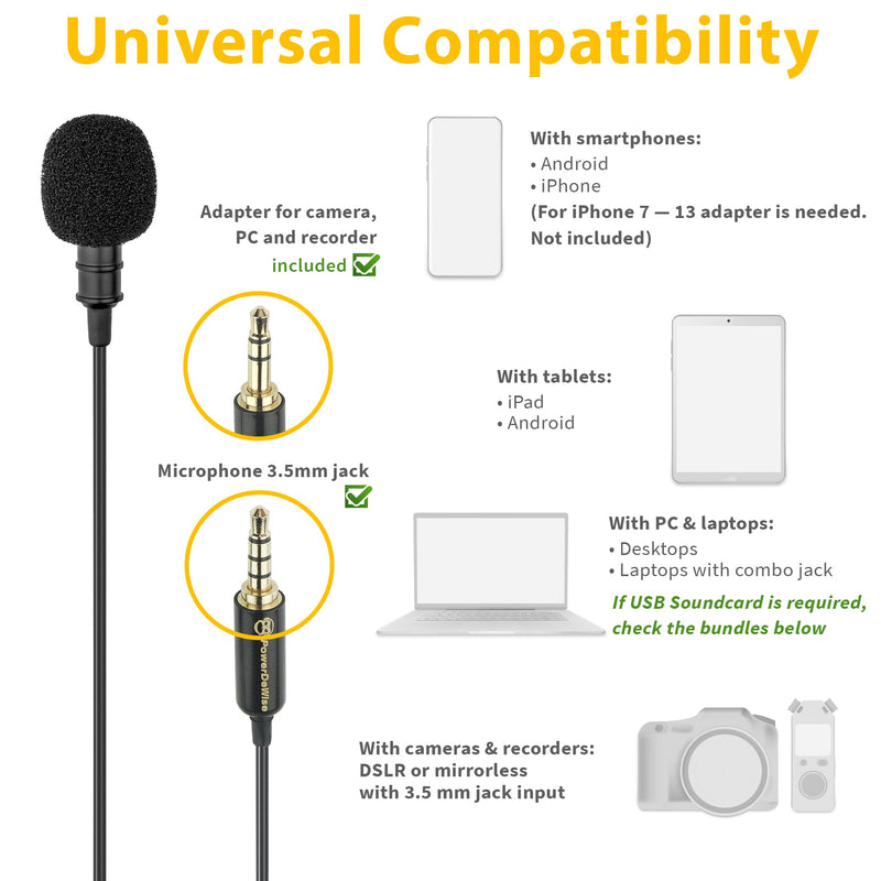 Professional Grade 2 Lavalier Clip-On Microphones Set for Dual Interview - Double Lav Lapel Microphone - Use for iPhone Phone Camera - Blogging Video Recording Noise Cancelling 3.5mm Mic