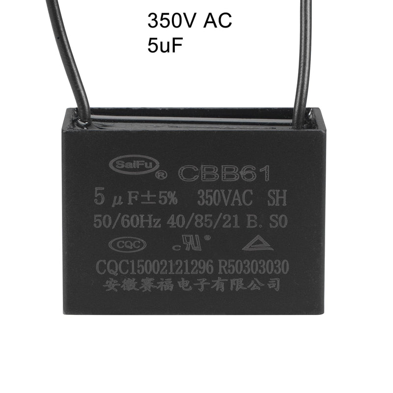 uxcell Ceiling Fan Capacitor CBB61 5uF 350V AC 2 Wires Metallized Polypropylene Film Capacitor 47x34x22mm for Electric Fan Pump Motor Generator 3Pcs