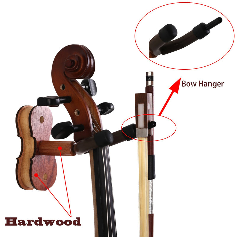 Violin Hanger with Bow Hanger - Hardwood Home & Studio Wall Mount Hanger for Violin/Viola (MA-5 Sapele)