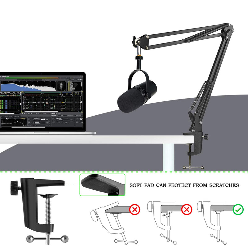 YOUSHARES MV7 Mic Stand with Pop Filter - Mic Boom Arm with Windscreen Foam Cover Compatible with Shure MV7 Microphone