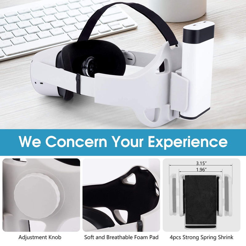 Elite Strap for Oculus Quest 2 Replacement Head Strap Accessories Balance Weight with Power Bank Holder by X-Home (White) White