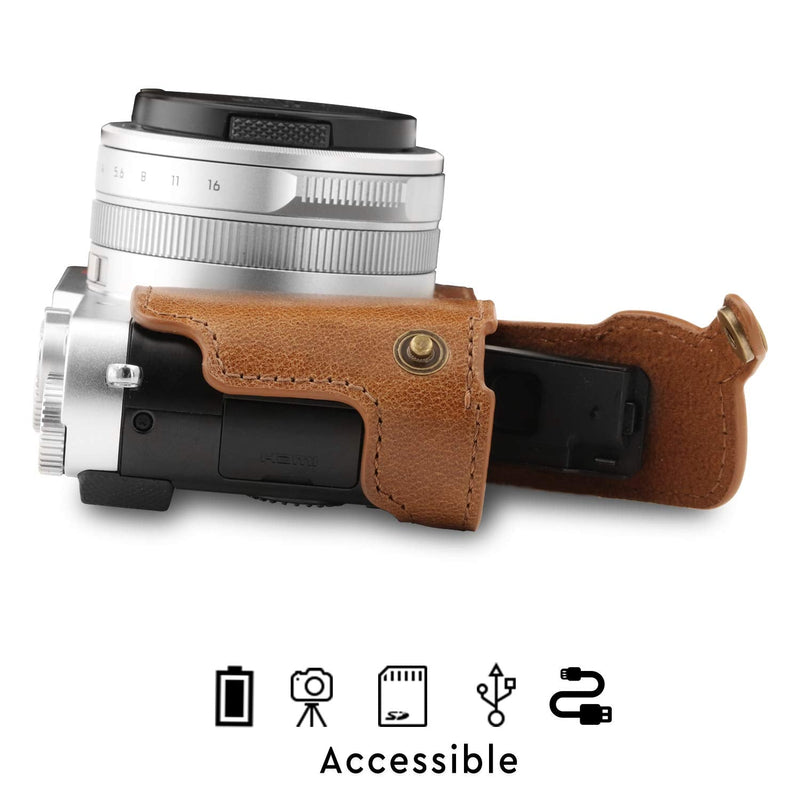 MegaGear Ever Ready Genuine Leather Camera Half Case Compatible with Leica D-Lux 7 Brown