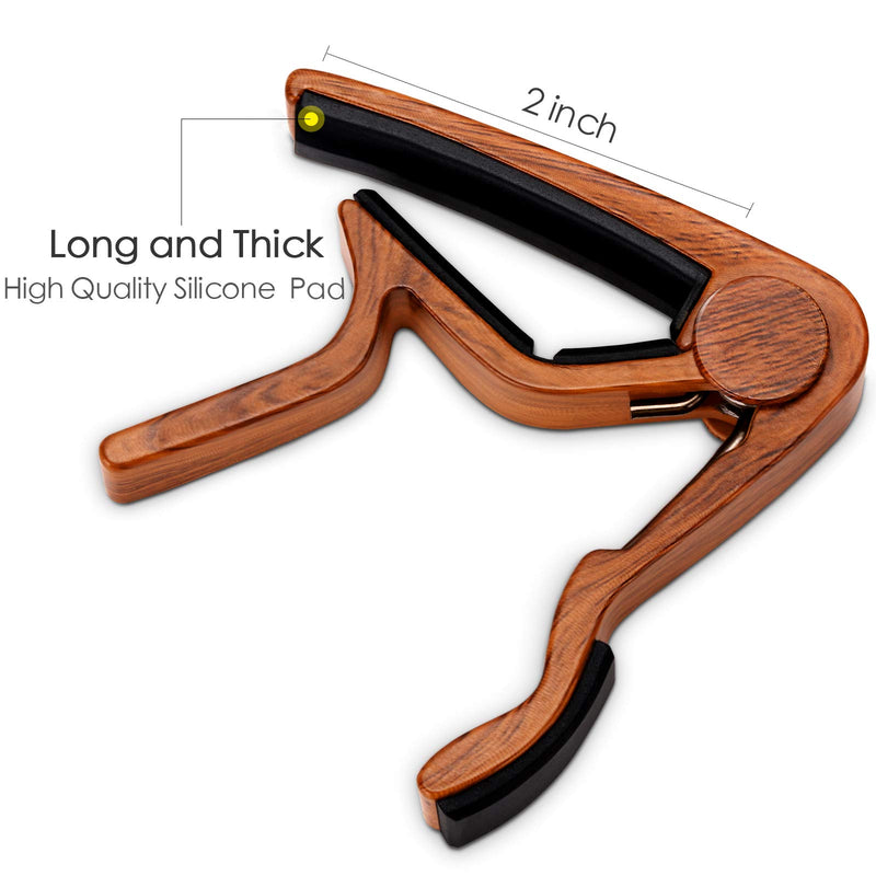 Guitar Capo for Acoustic Guitar (2 Pack), Rosewood Color Acoustic Capo with 5 Picks for Nylon Steel String without Fret Buzz, Acoustic Guitar Capo for 6 String Guitar, Electric Guitar, Bass Rosewood 2 Pack with 5 Picks