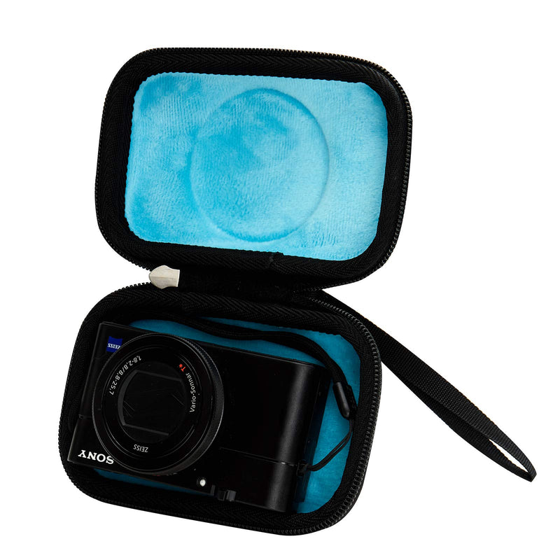 Carrying Protective Storage Cover Case for Sony RX100 II III IV V VA VI VII ZV-1 HX-99 / Canon PowerShot SX740 HS SX730 HS SX720 HS / G7X Mark II III Digital Camera(case only) (Black PU+Blue Inside) Black PU+Blue villus inside