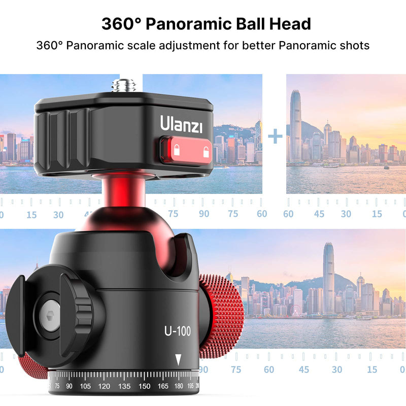 ULANZI Ball Head with Claw Super Quick Release Design, Professional Metal 360° Rotating Panoramic Ball Head with Cold Shoe, Up 44.1lbs Load, for Tripod,Monopod,Slider,DSLR Camera (U-100) black