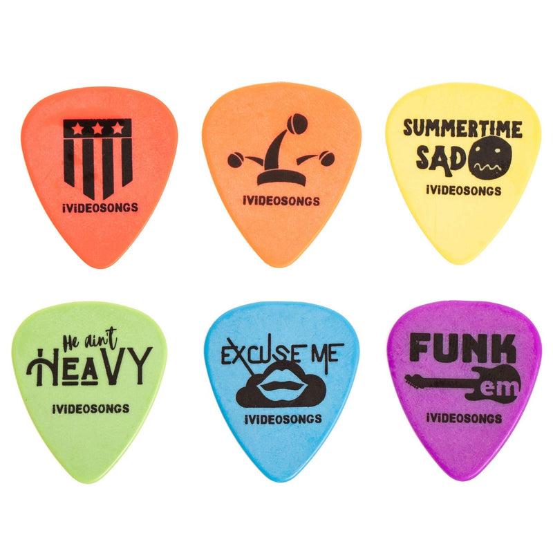 iVideosongs Guitar Picks Sampler, 12 Pack + 150 Online Guitar Lessons • Variety Pack of 12"Pickatudes" Celluloid & Delrin Guitar Picks Pickatudes (12 Pack)