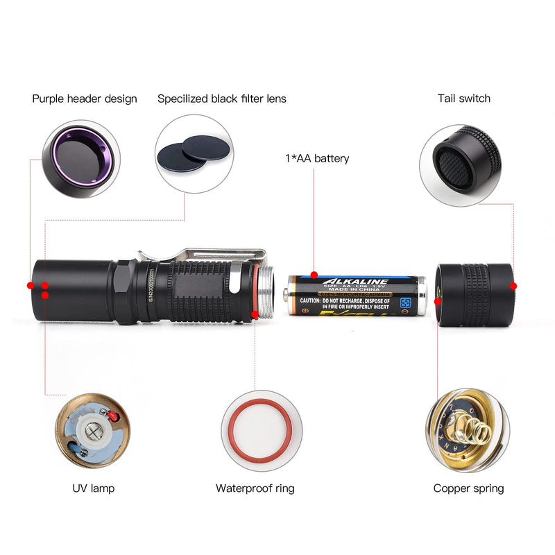 TactEagle UVA-T1 Black Light Flashlight Portable 365NM UV Flashlight with Japanese LED Source Max 3000mW High Power for Pet Urine Detection Minerals Resin Curing Scorpion